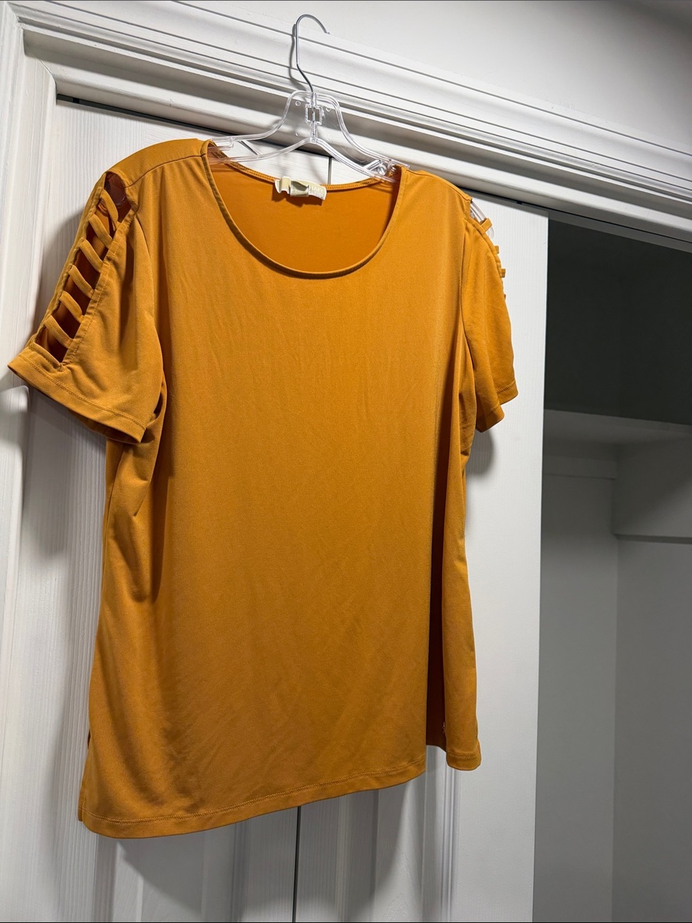 MICHAEL Michael Kors Mustard Short-Sleeve Ladder Cutout Top